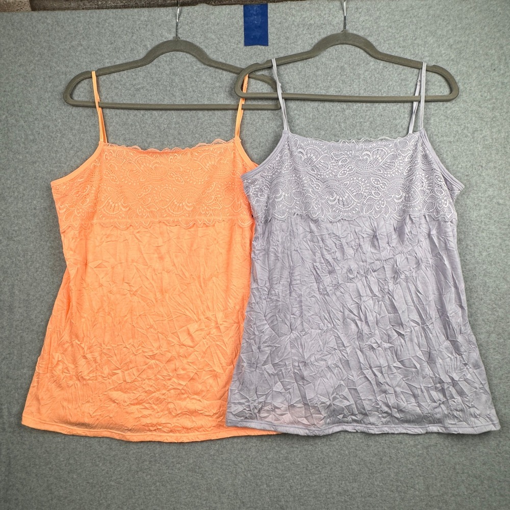 Maurices Camisole Womens XXL LOT x 2 Lace Trim Orange Purple Crinkle Y2K Tank